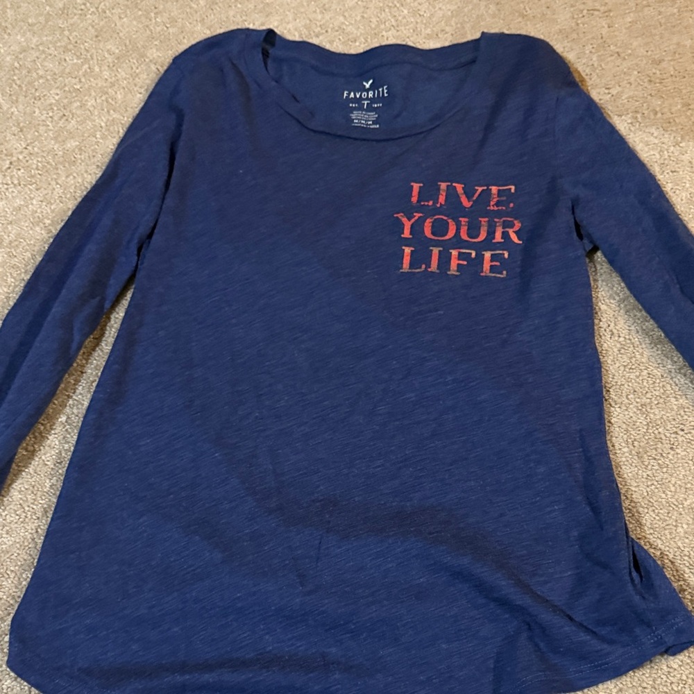 American Eagle Outfitters Navy Long Sleeve Tee with Red Print